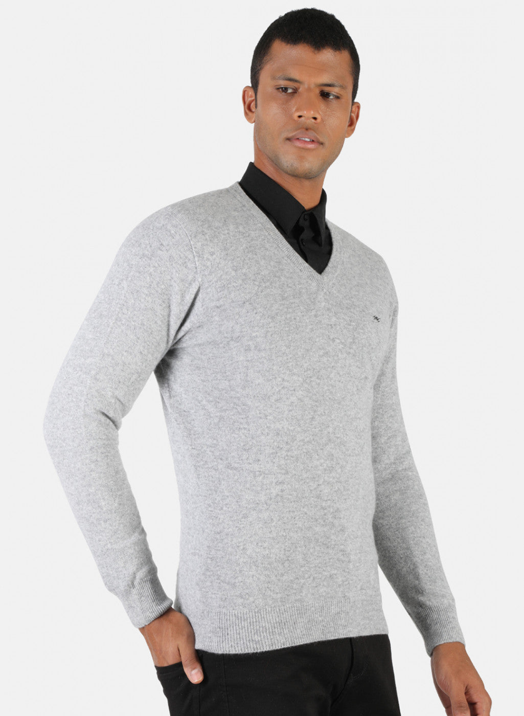 Men Light Grey Solid Pullover