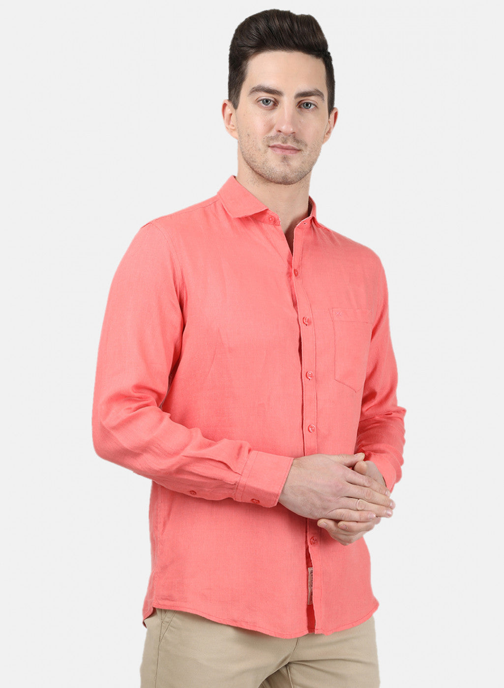 Mens Peach Solid Shirt