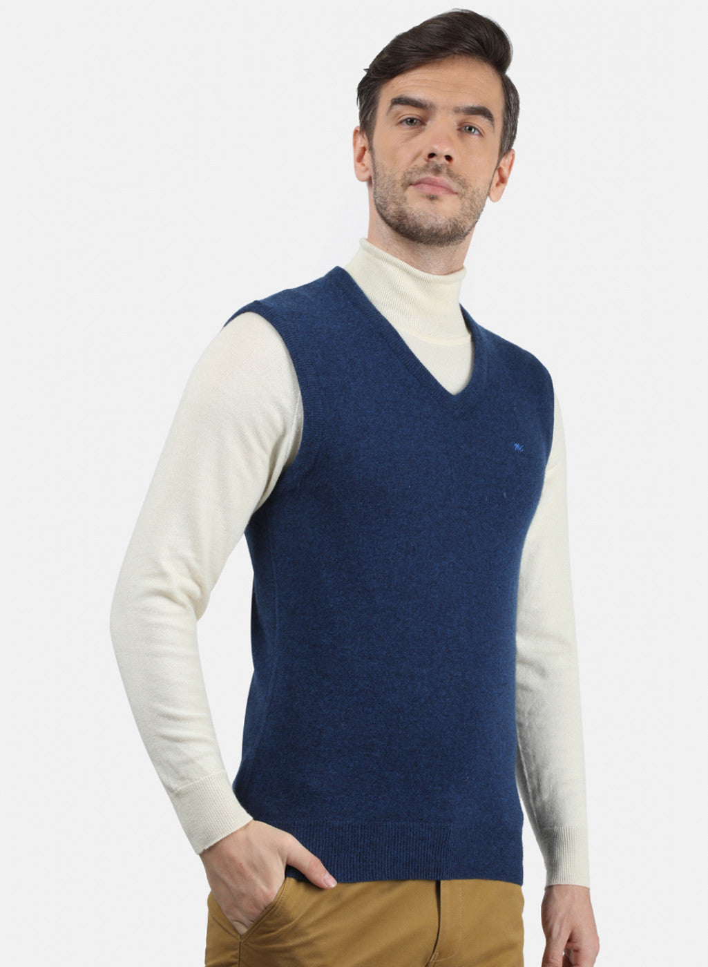 Men Blue Solid Sweater