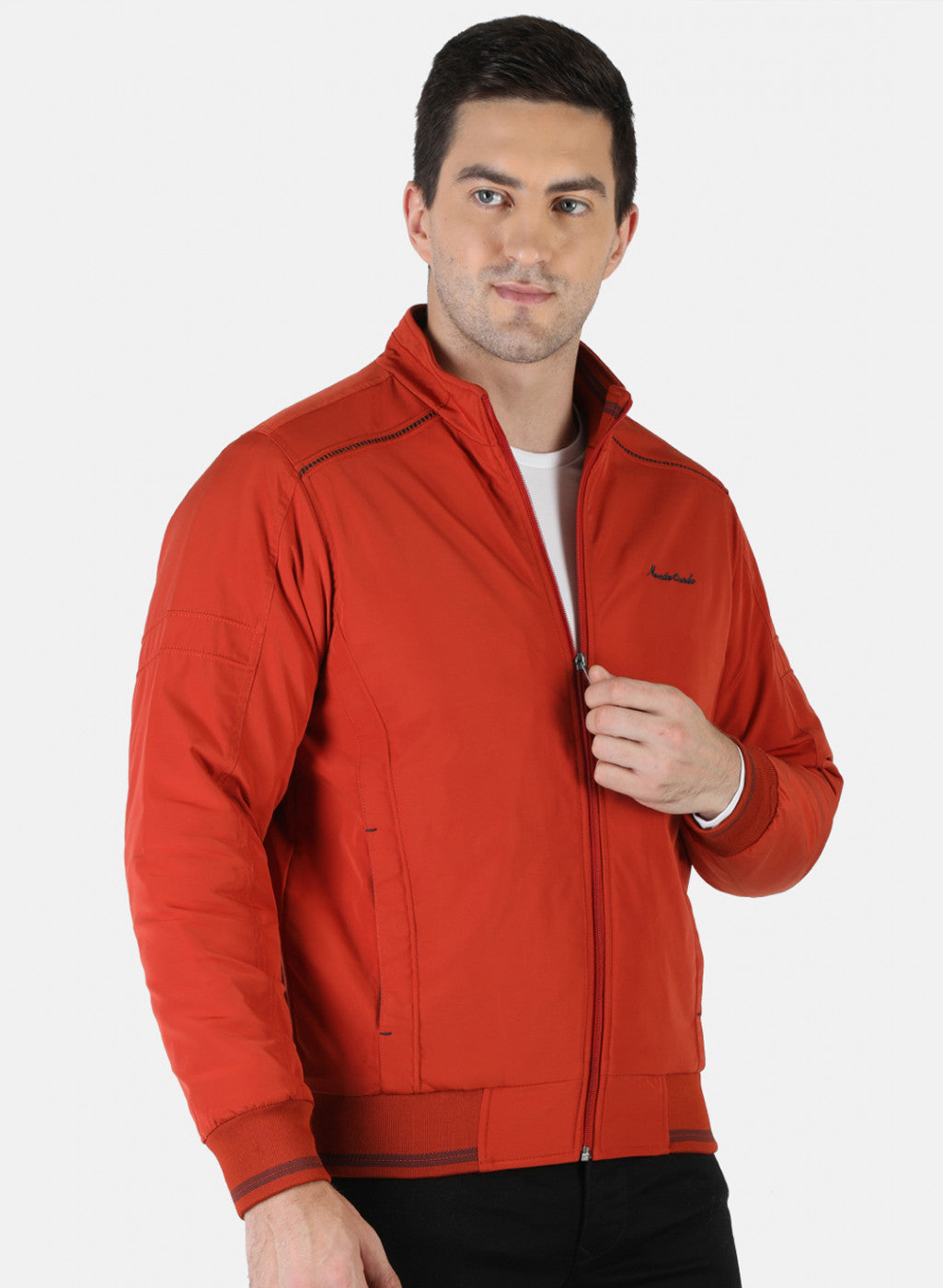 Men Orange Plain Jacket