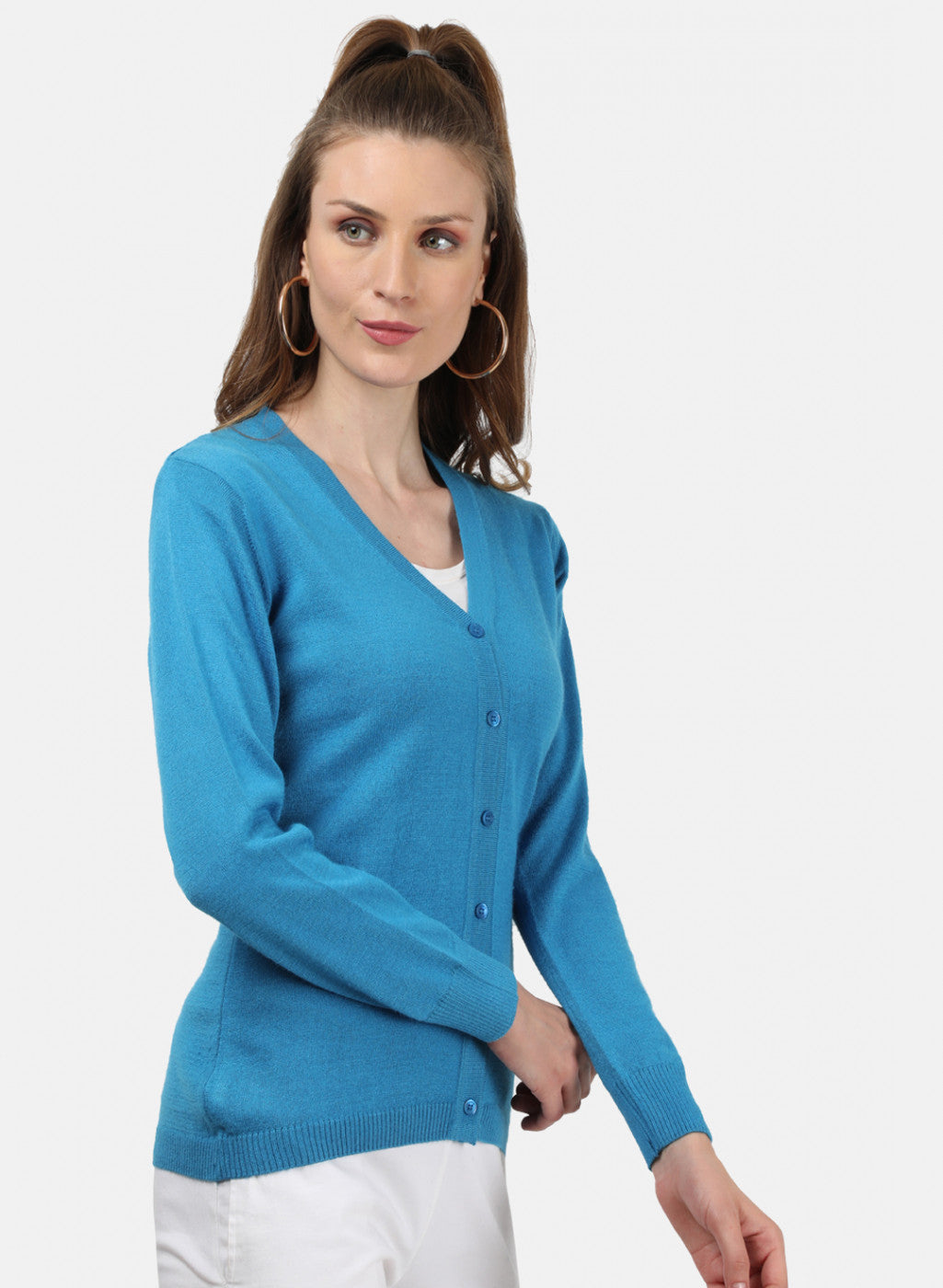 Women Blue Solid Cardigan