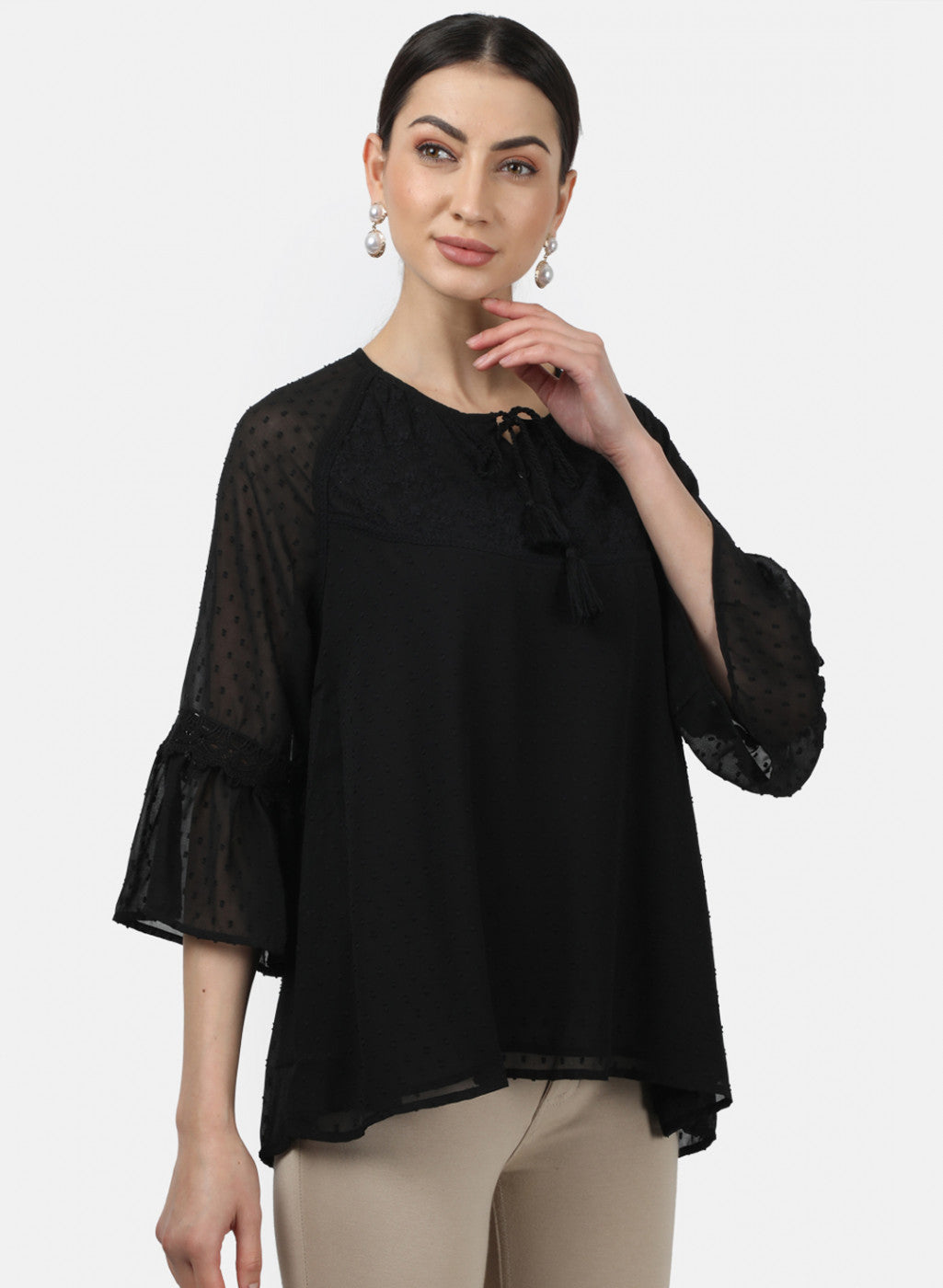 Womens Black Jaquard Tops