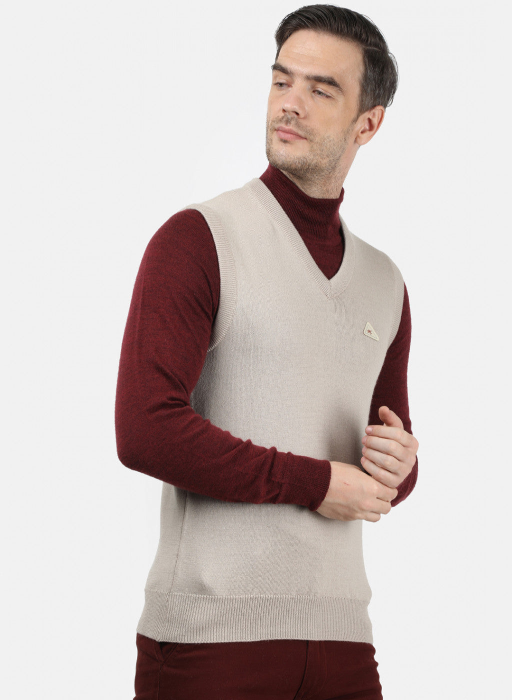 Men Beige Solid Sweater