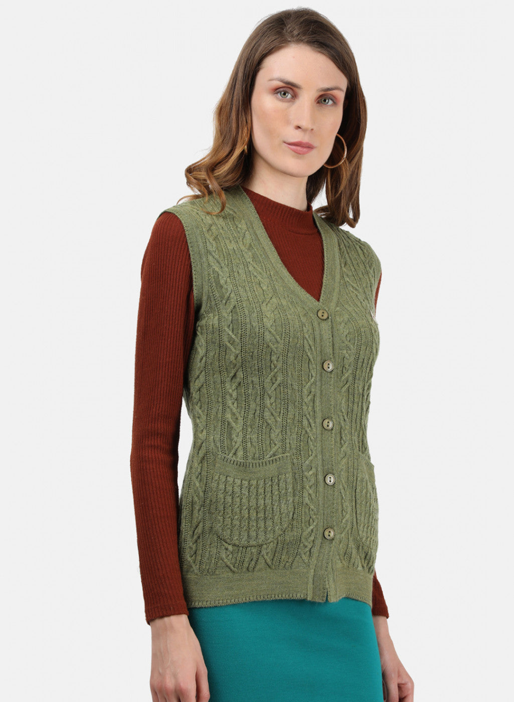 Women Olive Self Cardigan