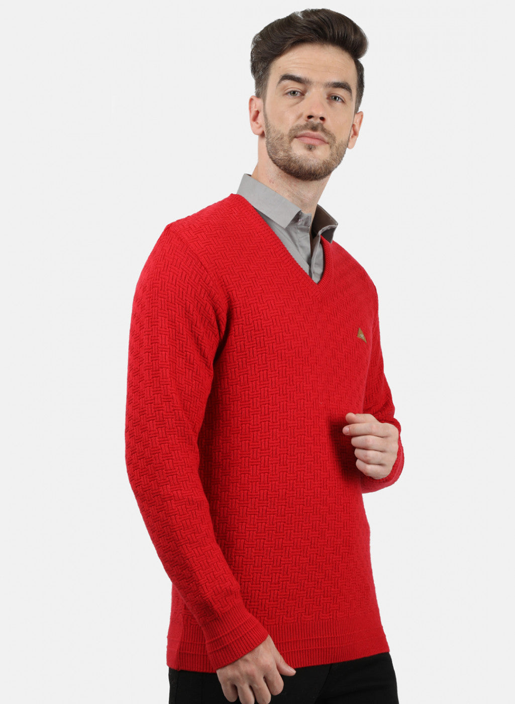 Men Red Self Pullover