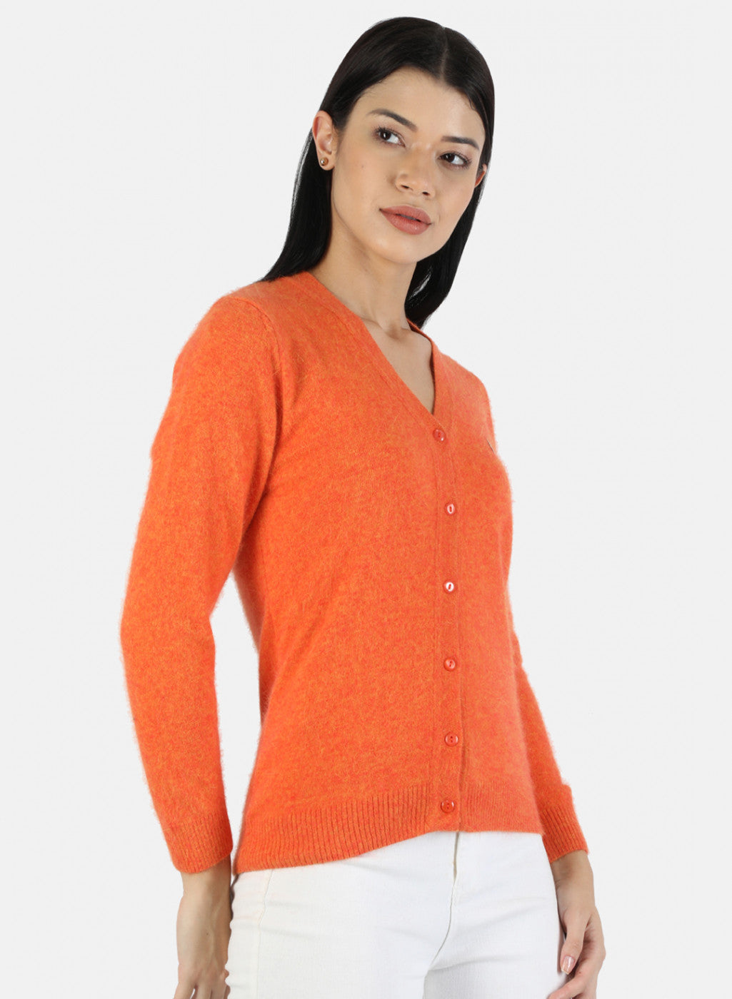 Women Orange Solid Cardigan