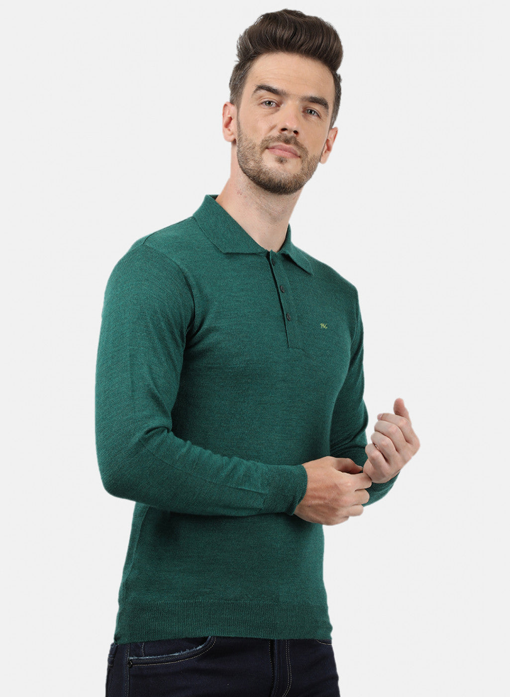 Men Green Collar T-Shirt