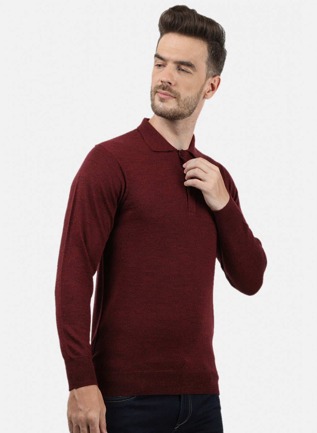 Men Maroon Collar T-Shirt