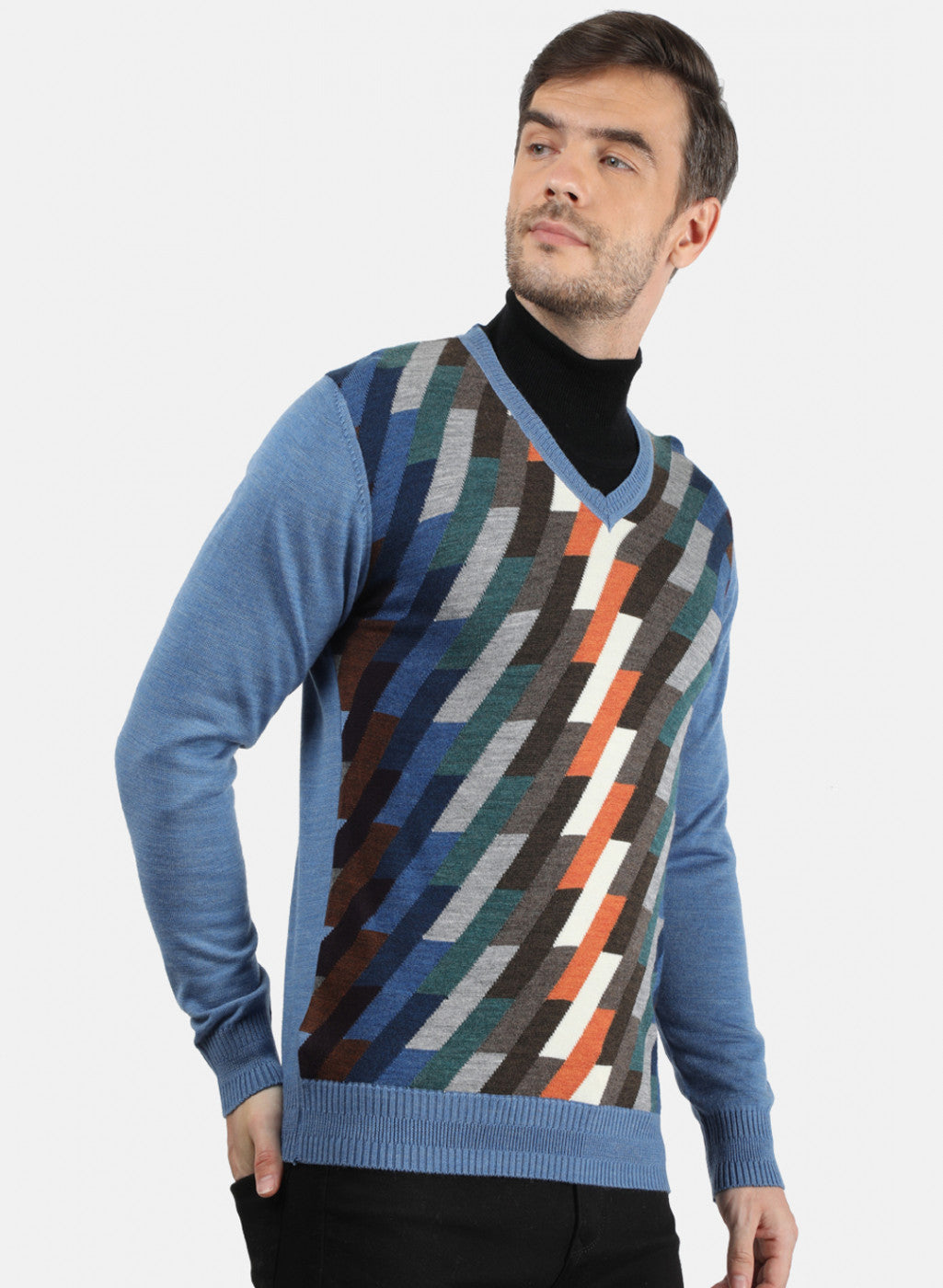 Men Blue Solid Pullover