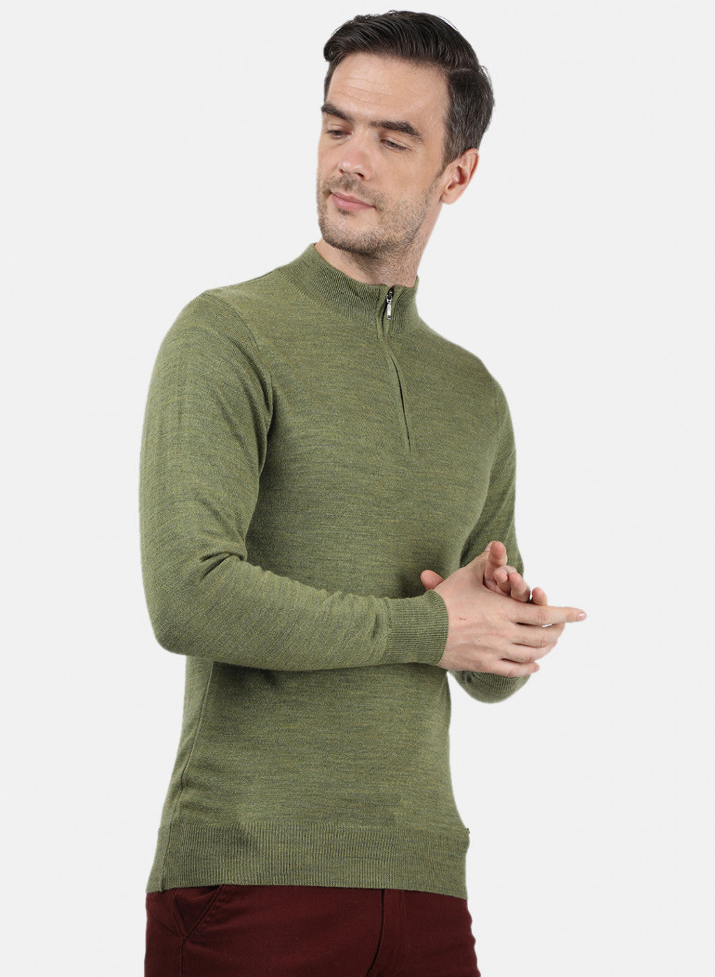 Men Olive Solid Pullover