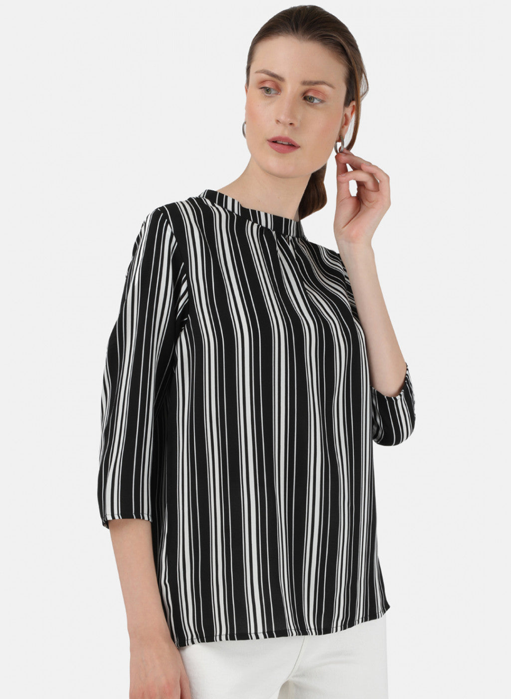 Womens Black & Cream Stripe Top