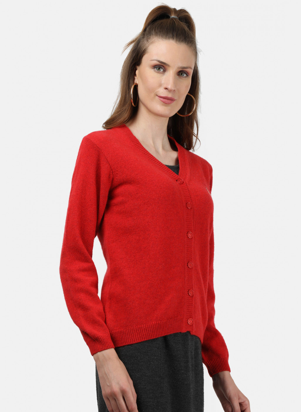 Women Red Solid Cardigan