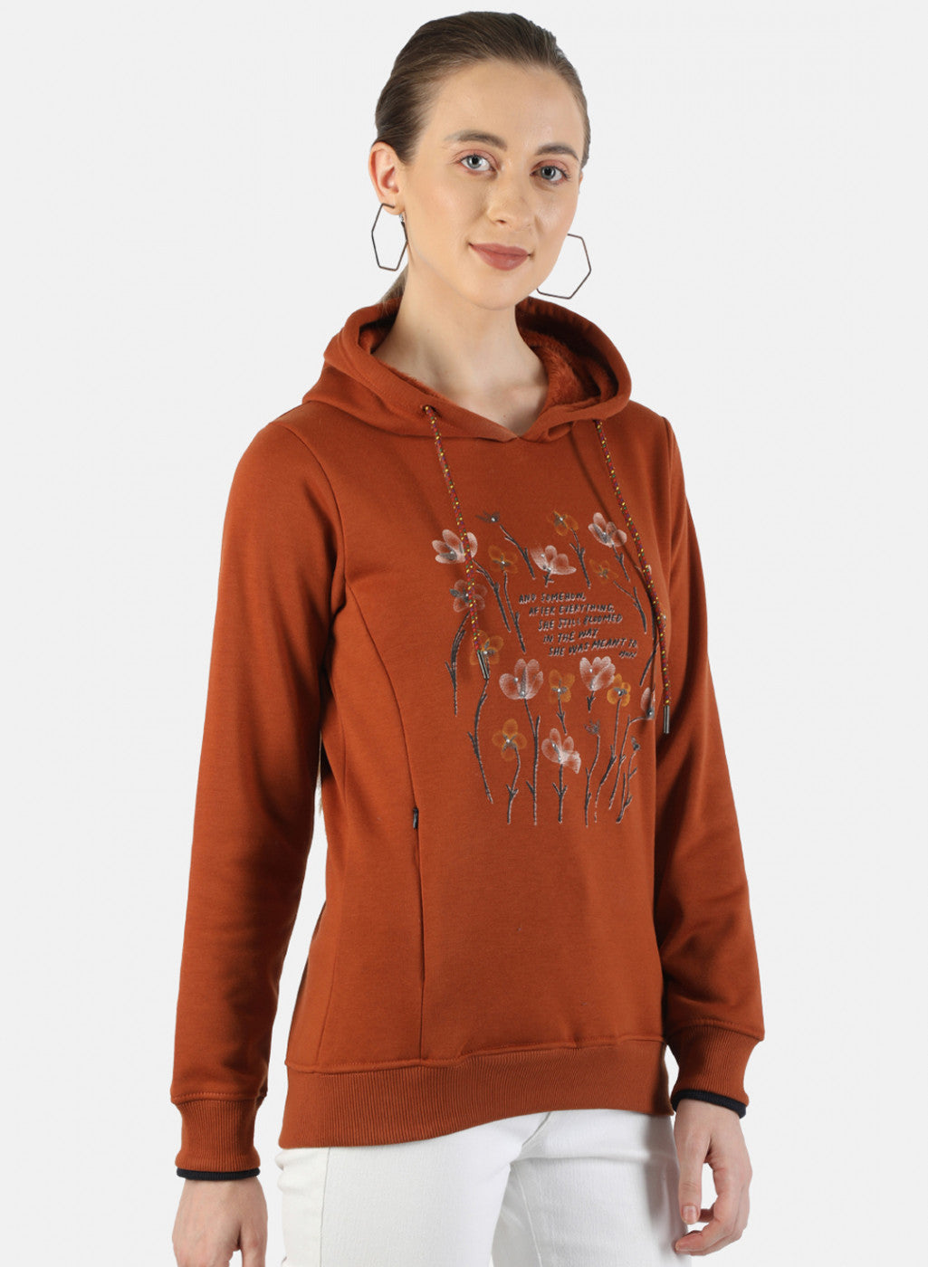 Women Brown Printed Sweatshirt