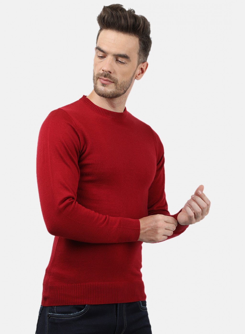 Men Maroon Solid Pullover