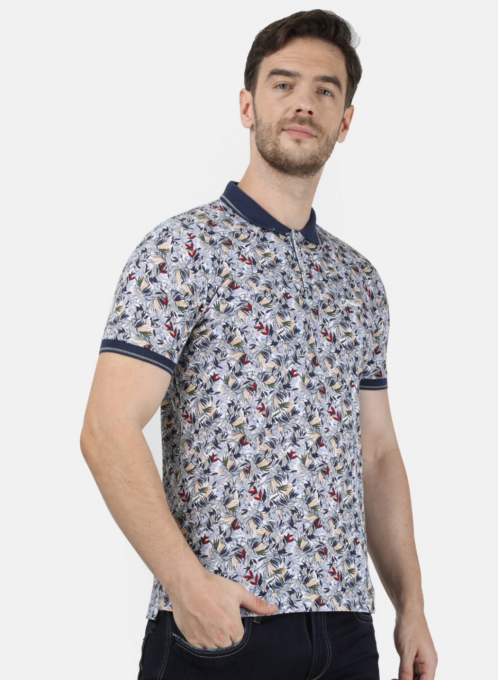 Mens Multi Color Printed Collar T-Shirts