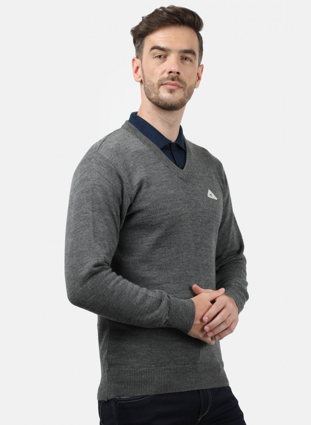 Men Grey Solid Pullover