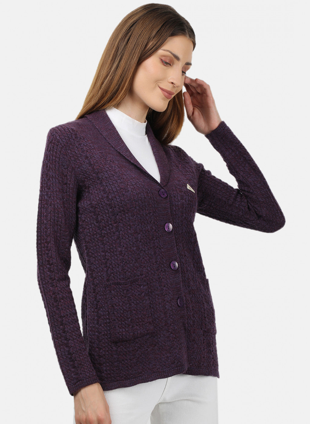 Women Purple Solid Cardigan