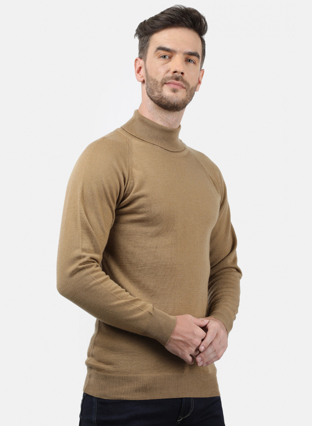 Men Light Brown Solid Pullover