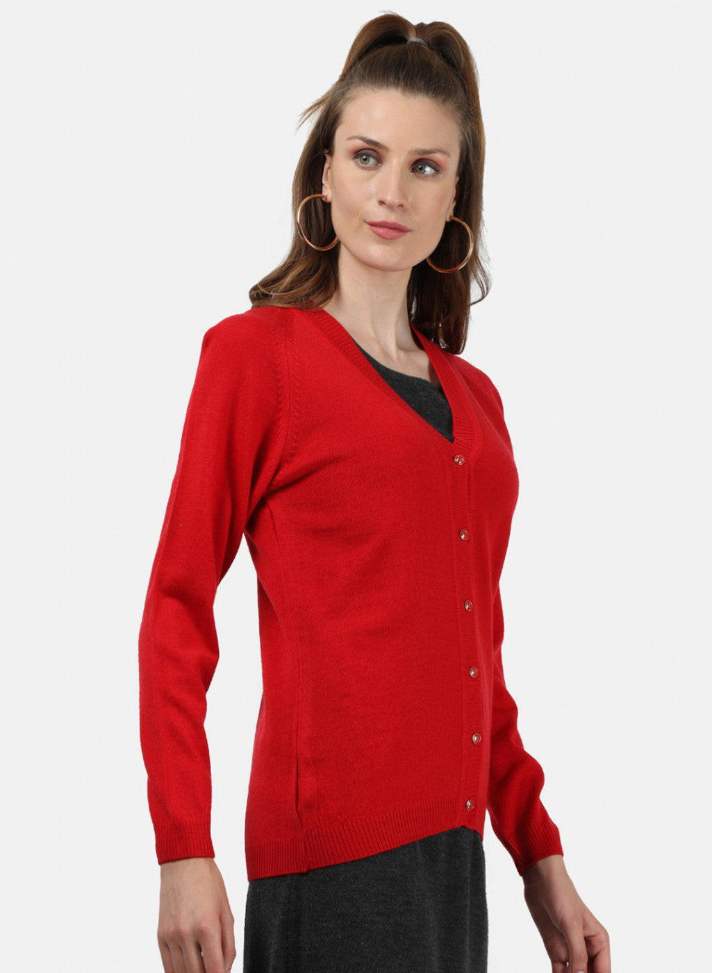 Women Red Solid Cardigan