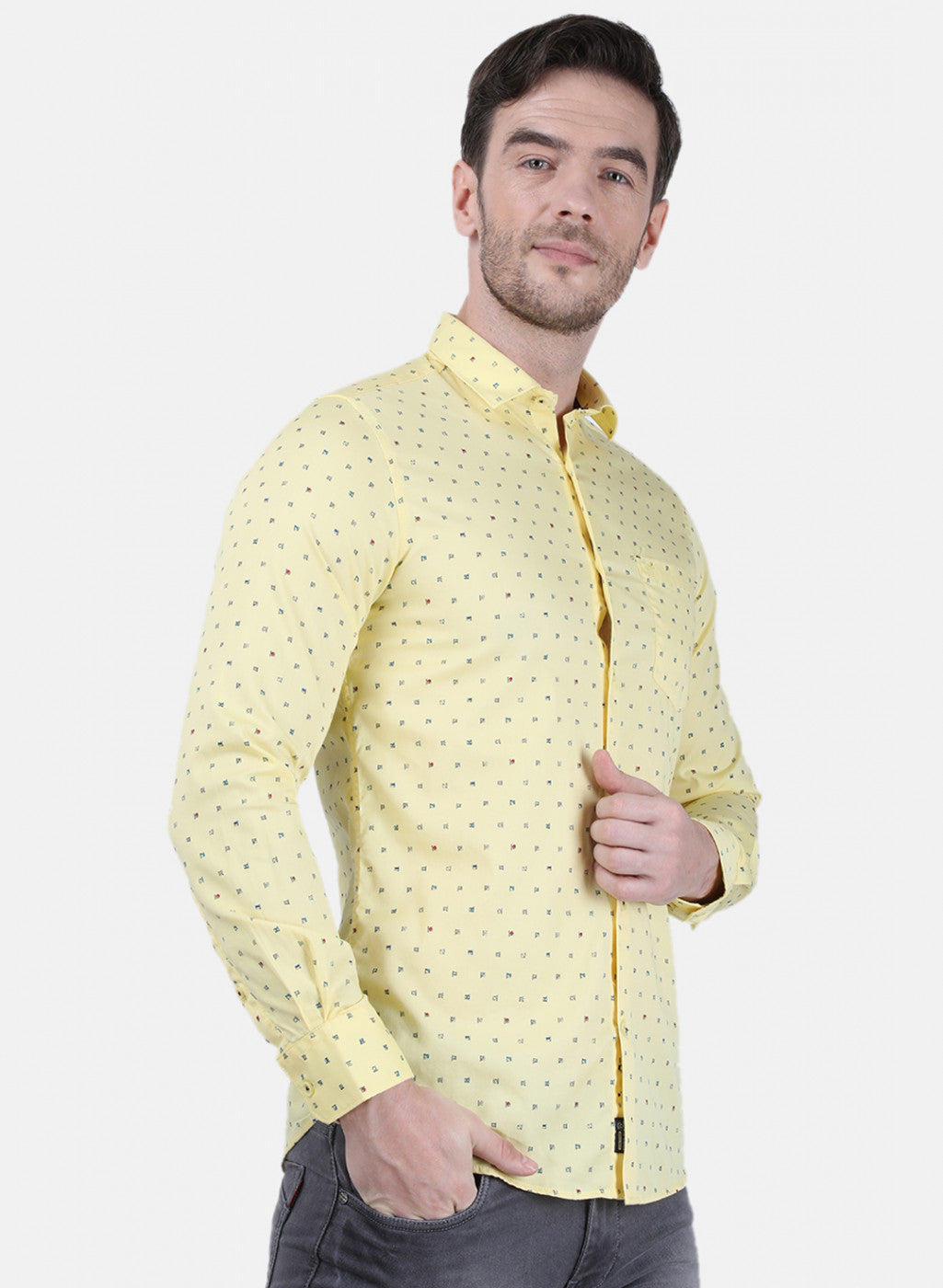 Mens Yellow Printed Shirt