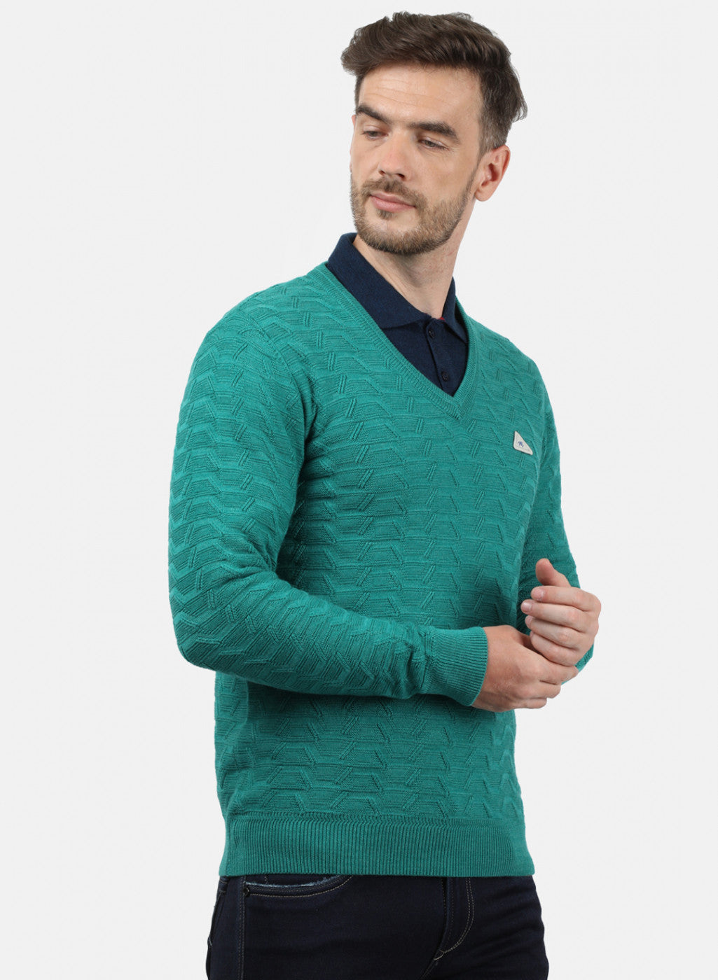 Men Blue Self Pullover