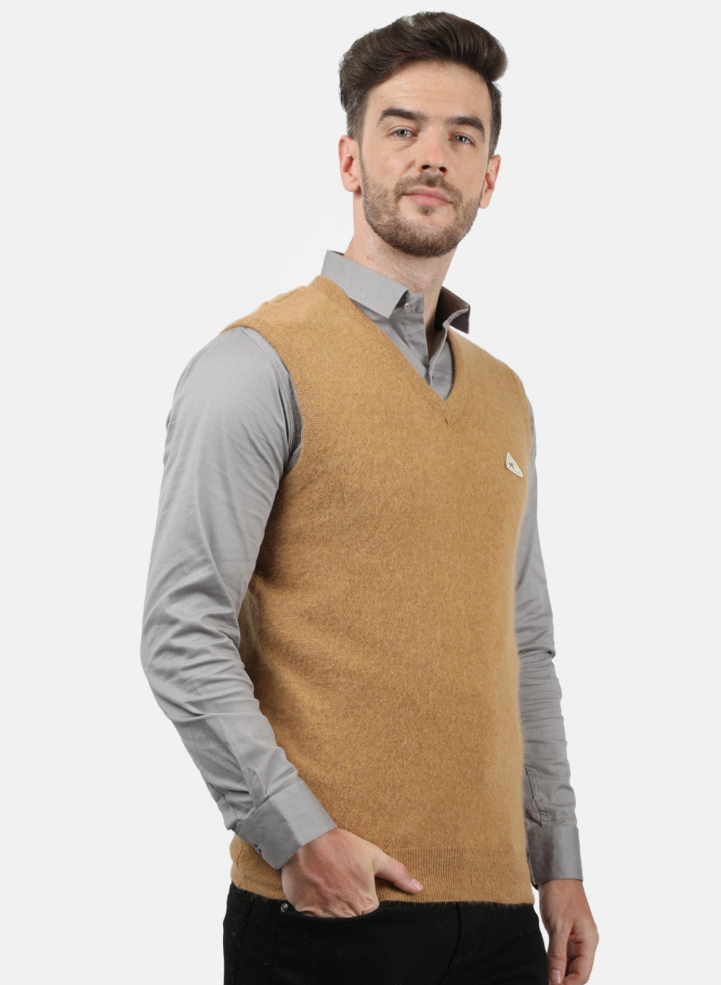 Men Light Brown Solid Sweater