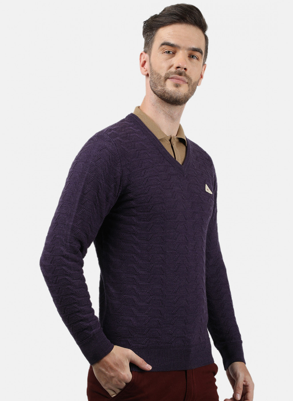 Men Purple Self Pullover