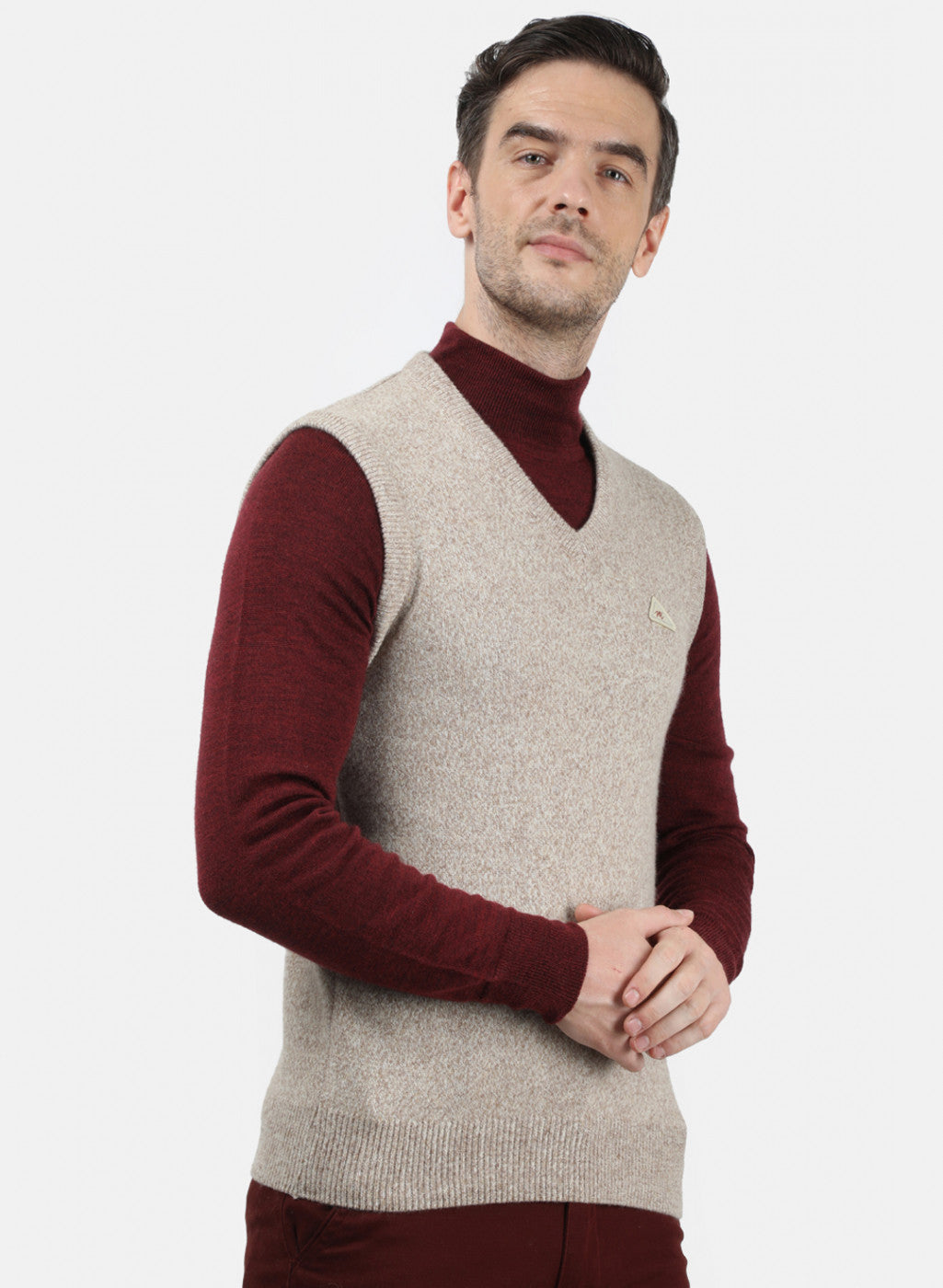 Men Beige Solid Sweater