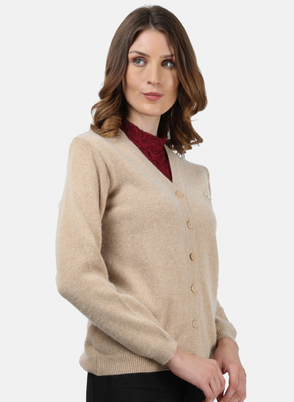 Women Beige Solid Cardigan