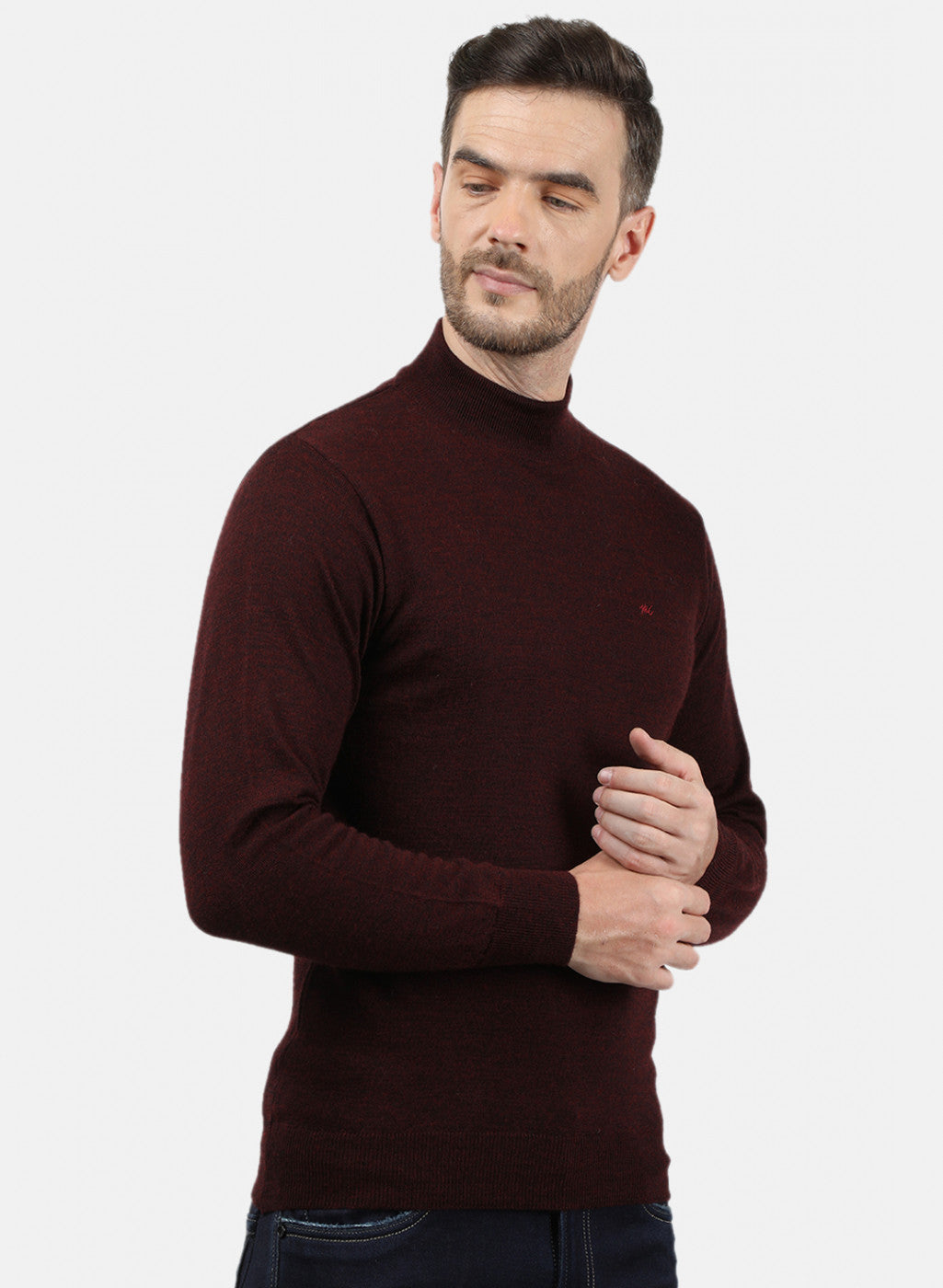 Men Maroon Solid Pullover