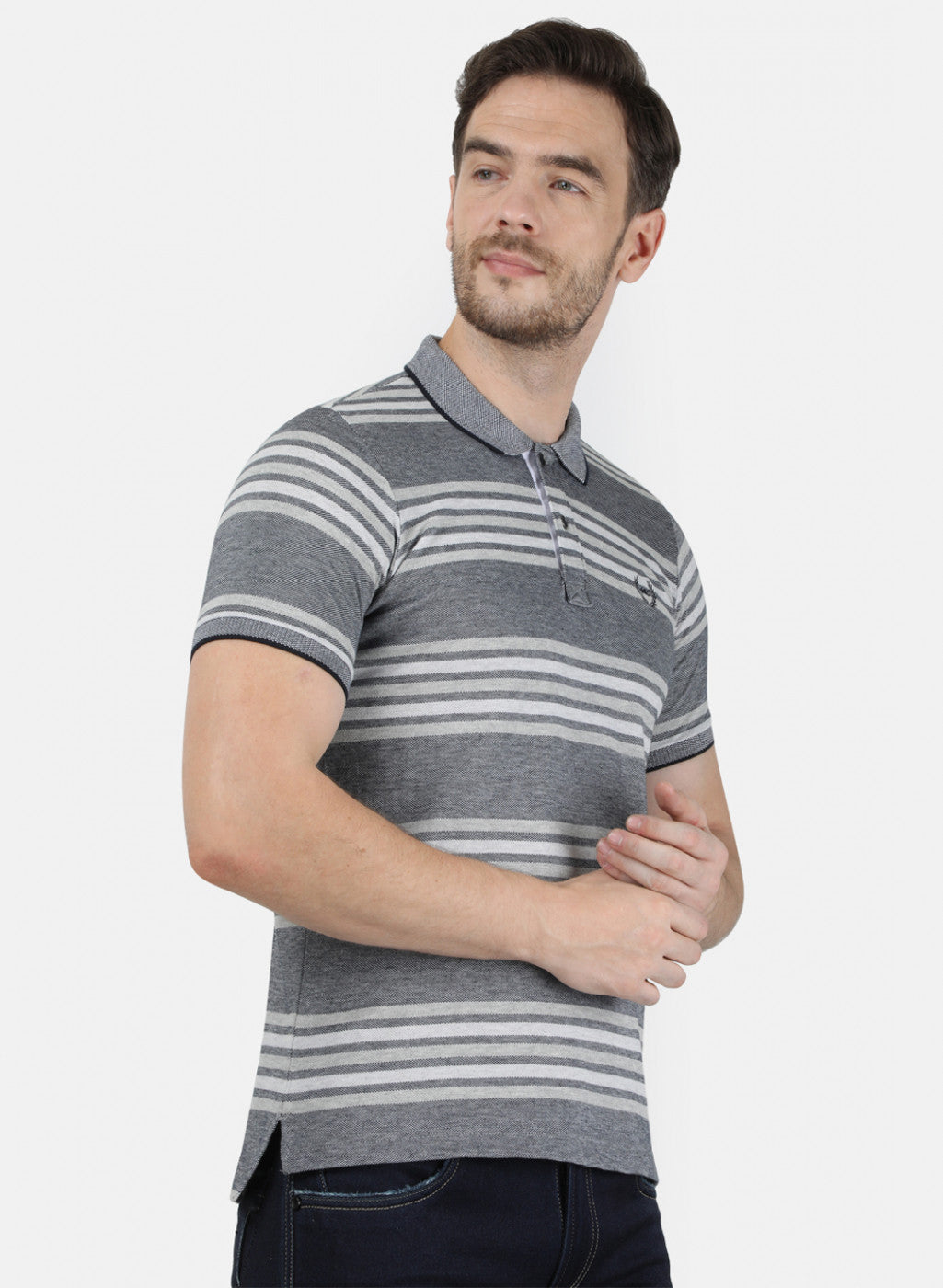 Mens Grey Stripe Collar T-Shirts