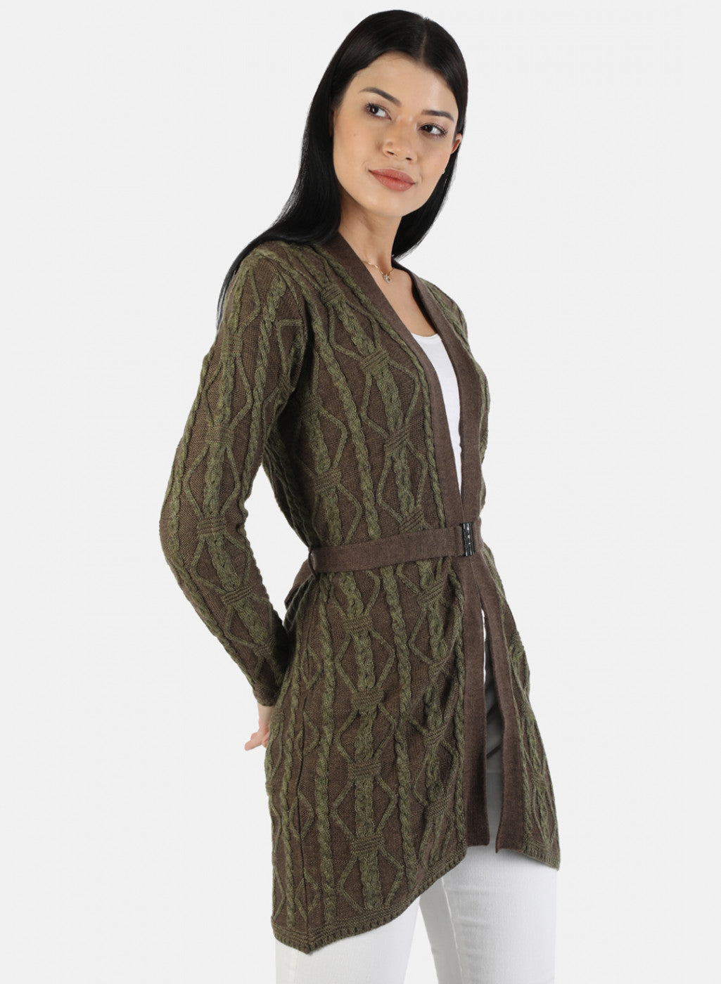 Women Green Solid Cardigan