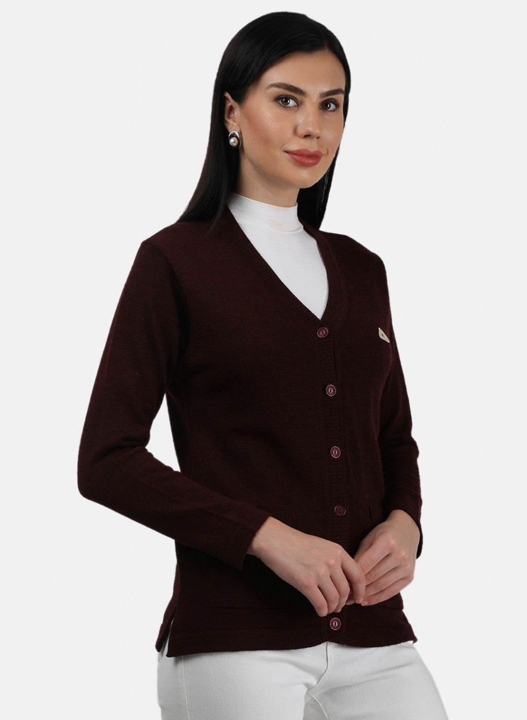 Women Maroon & Purple Mix Solid Cardigan