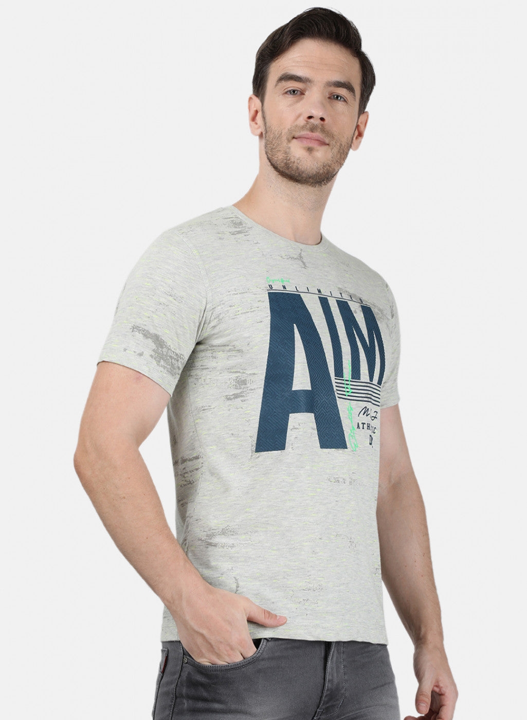 Mens Grey Printed T-Shirt