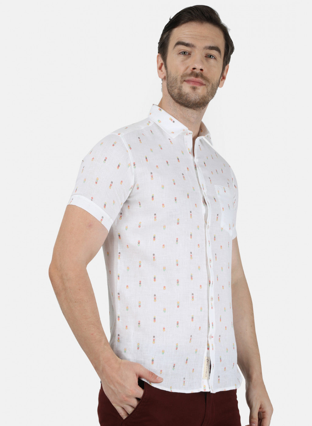 Mens White Printed Shirt