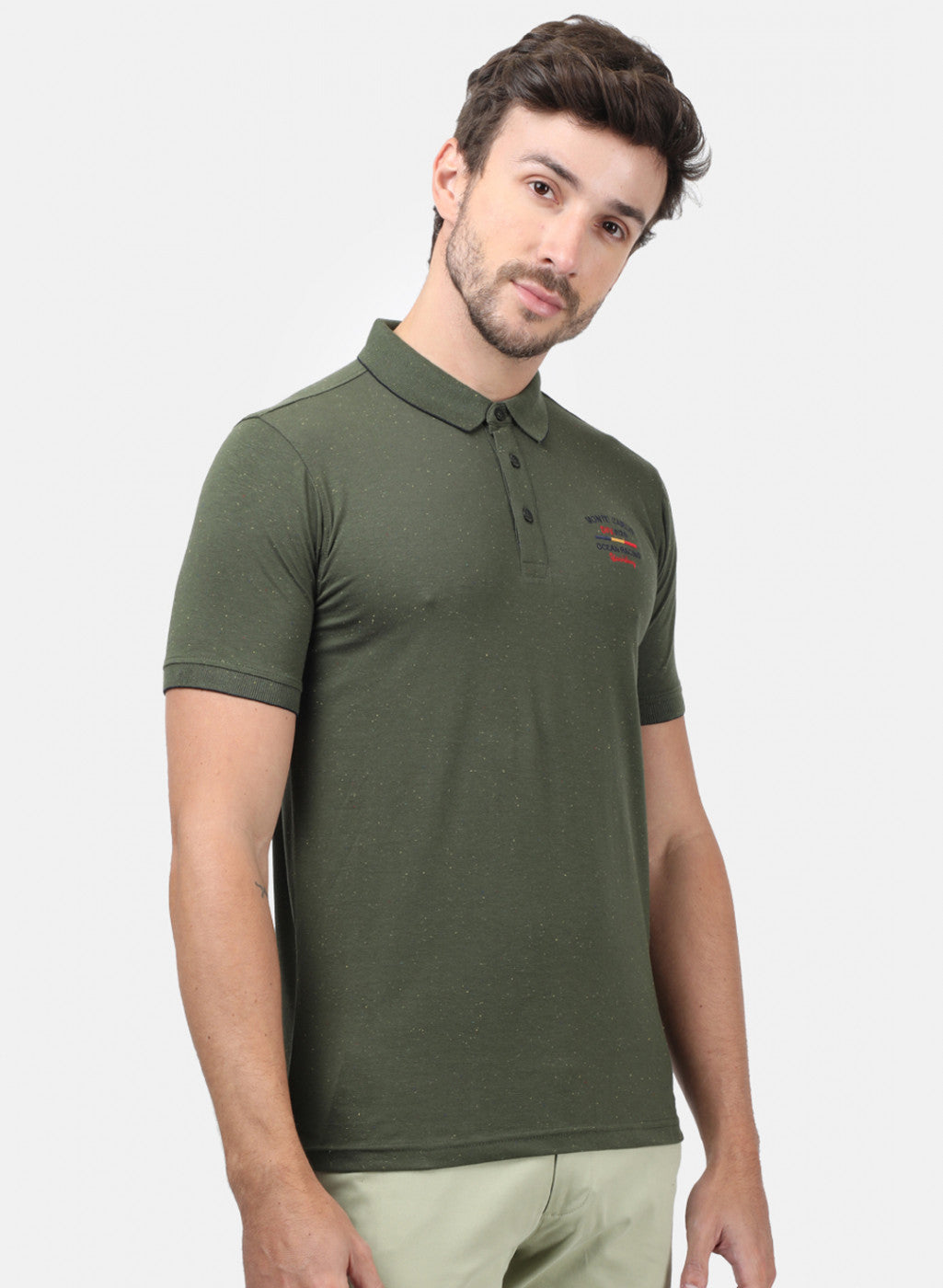 Men Olive Self T-Shirts