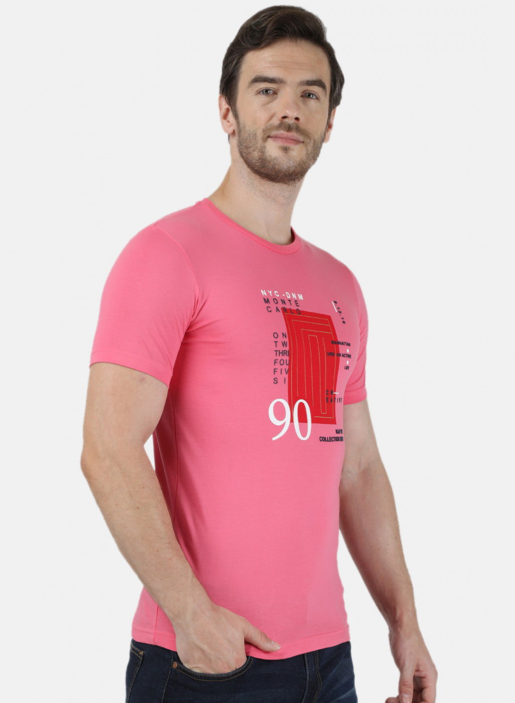 Mens Pink & Sea Green Printed T-Shirt