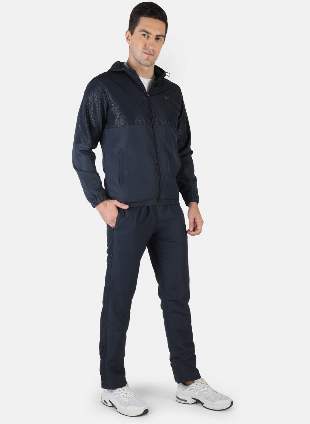 Men NAvy Blue Self Design Tracksuit