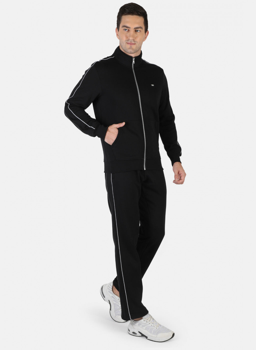 Men Black Plain Tracksuit