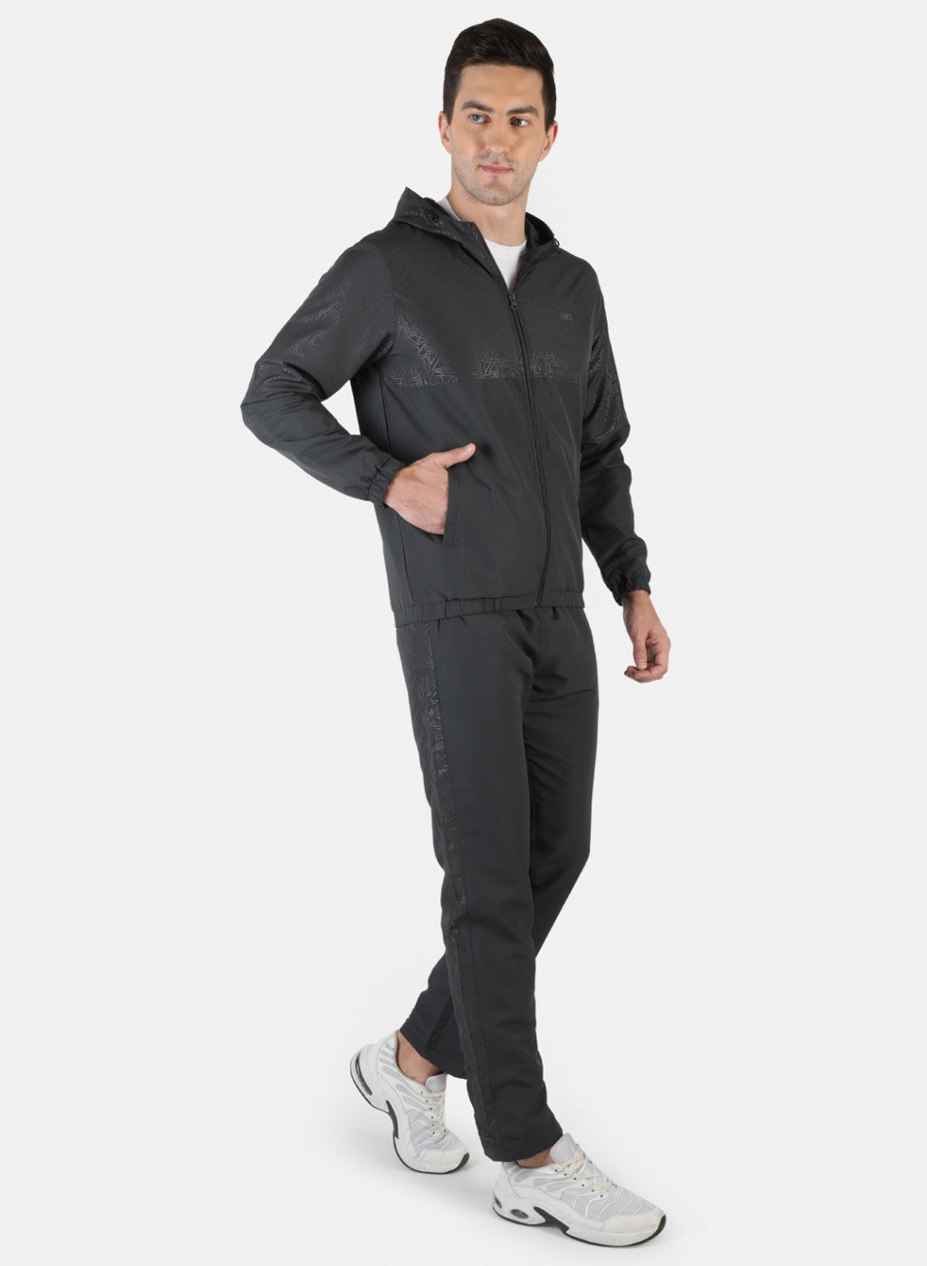 Men Grey Self Design Tracksuit