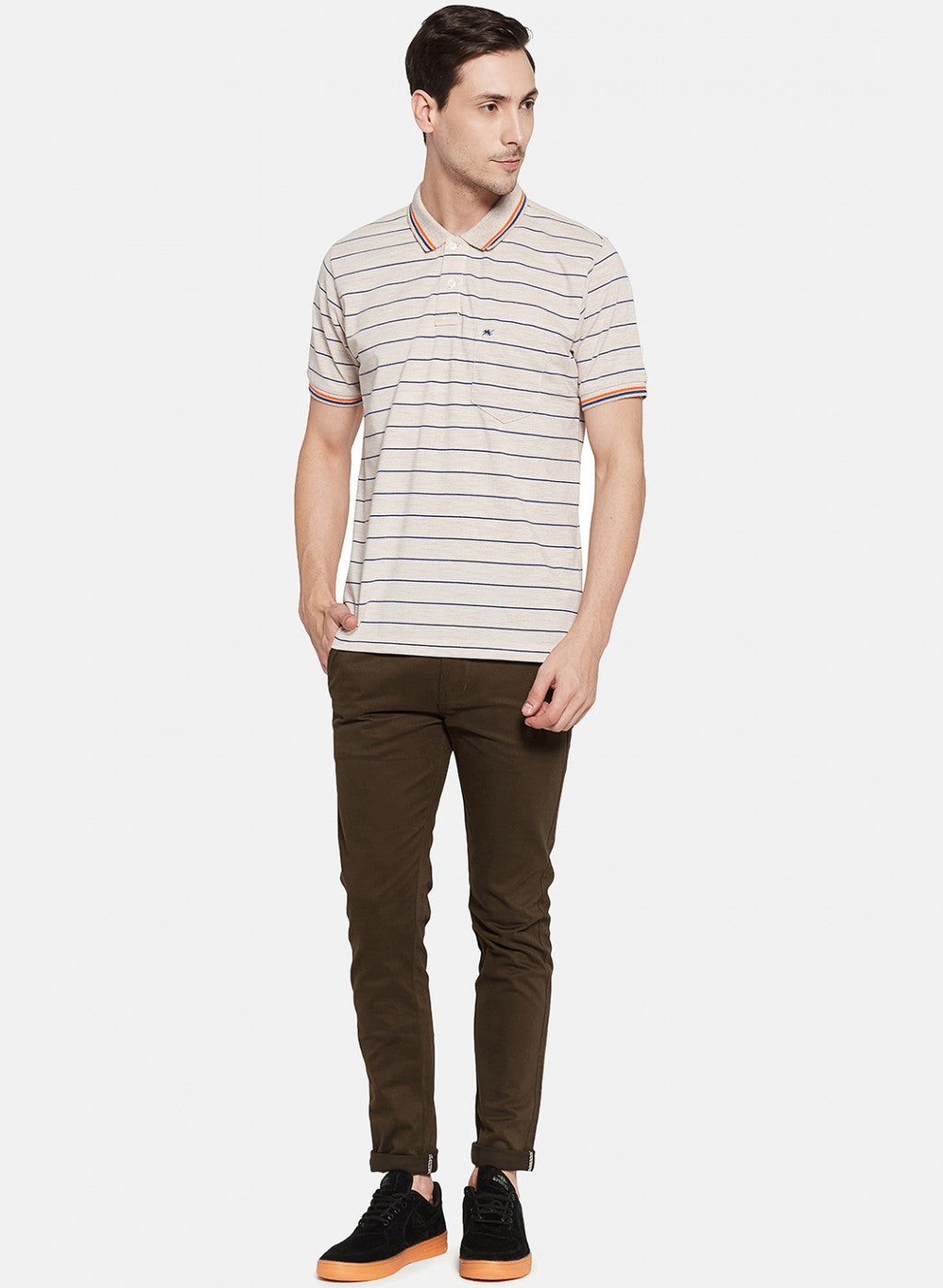 Mens Beige Stripe T-Shirt