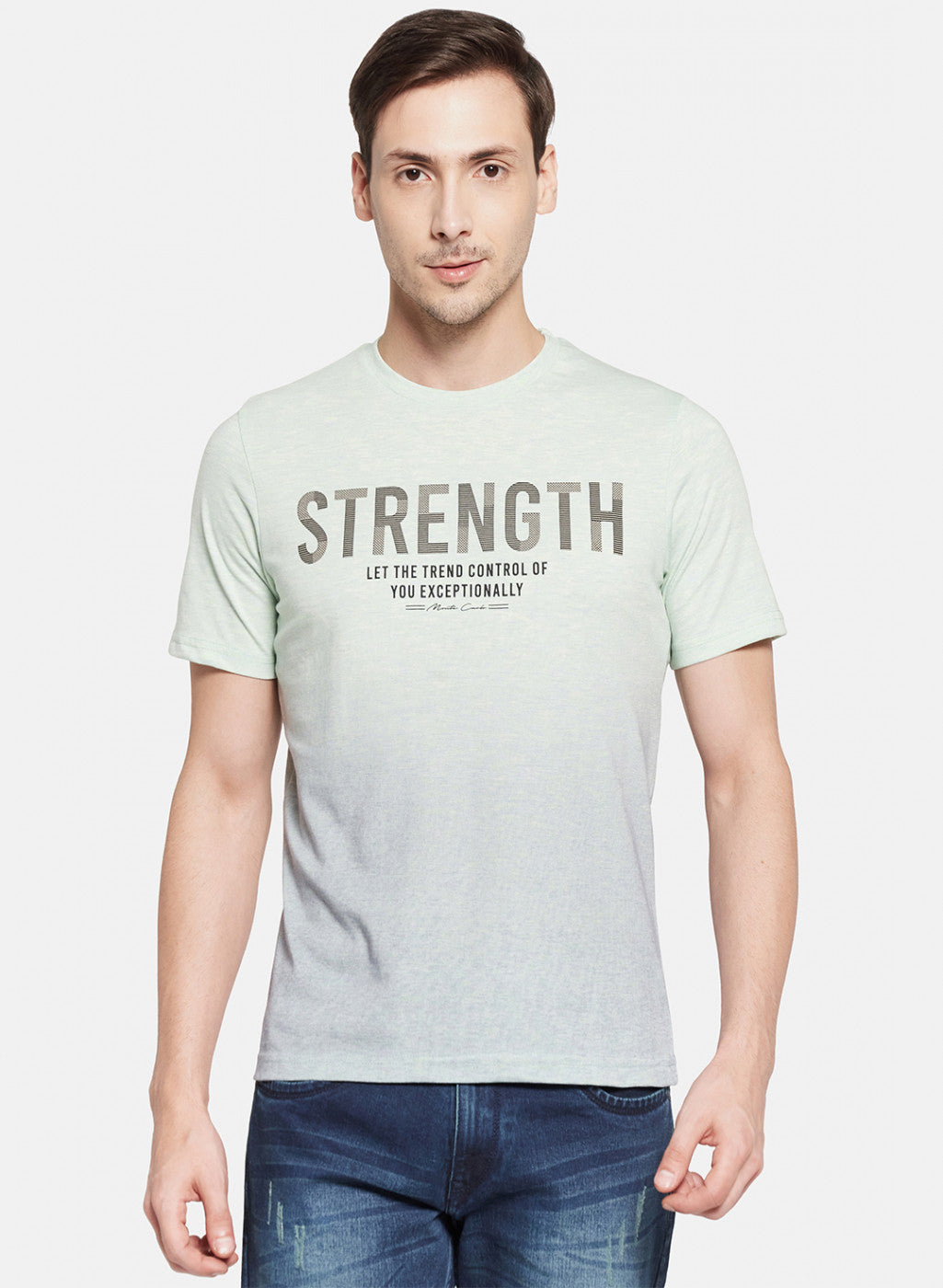 Mens Light Green Printed T-Shirt