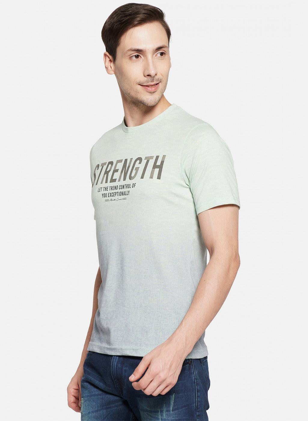 Mens Light Green Printed T-Shirt