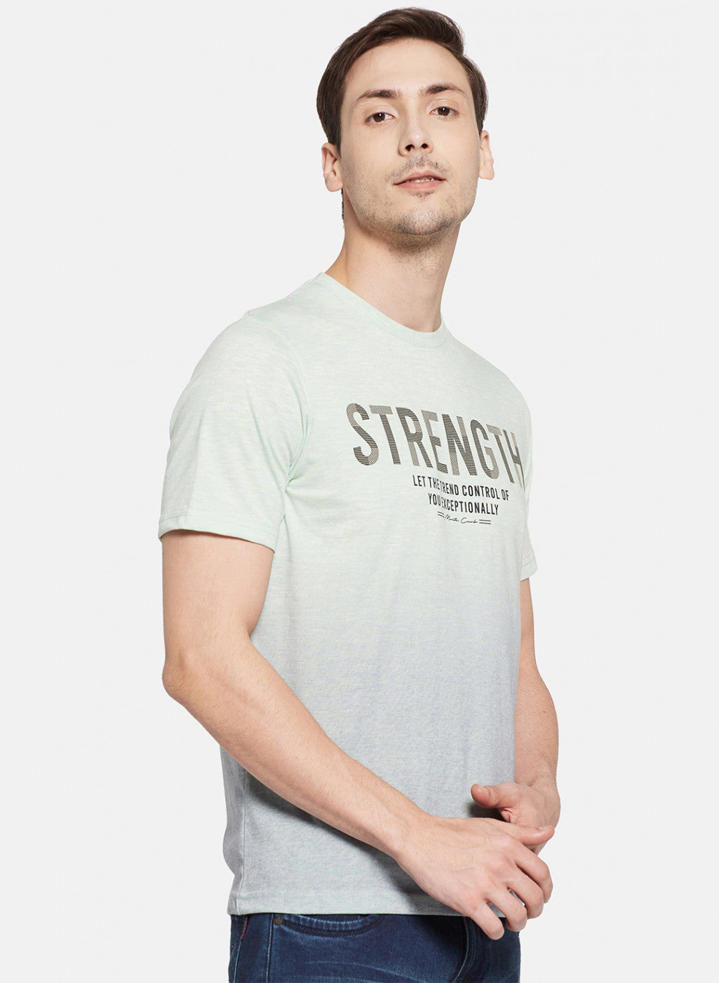 Mens Light Green Printed T-Shirt