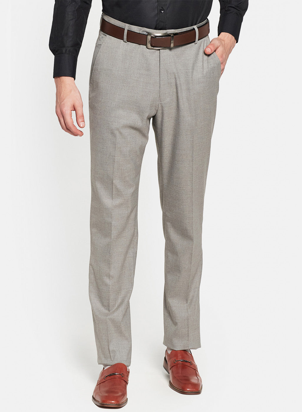 Mens Grey Plain Trouser