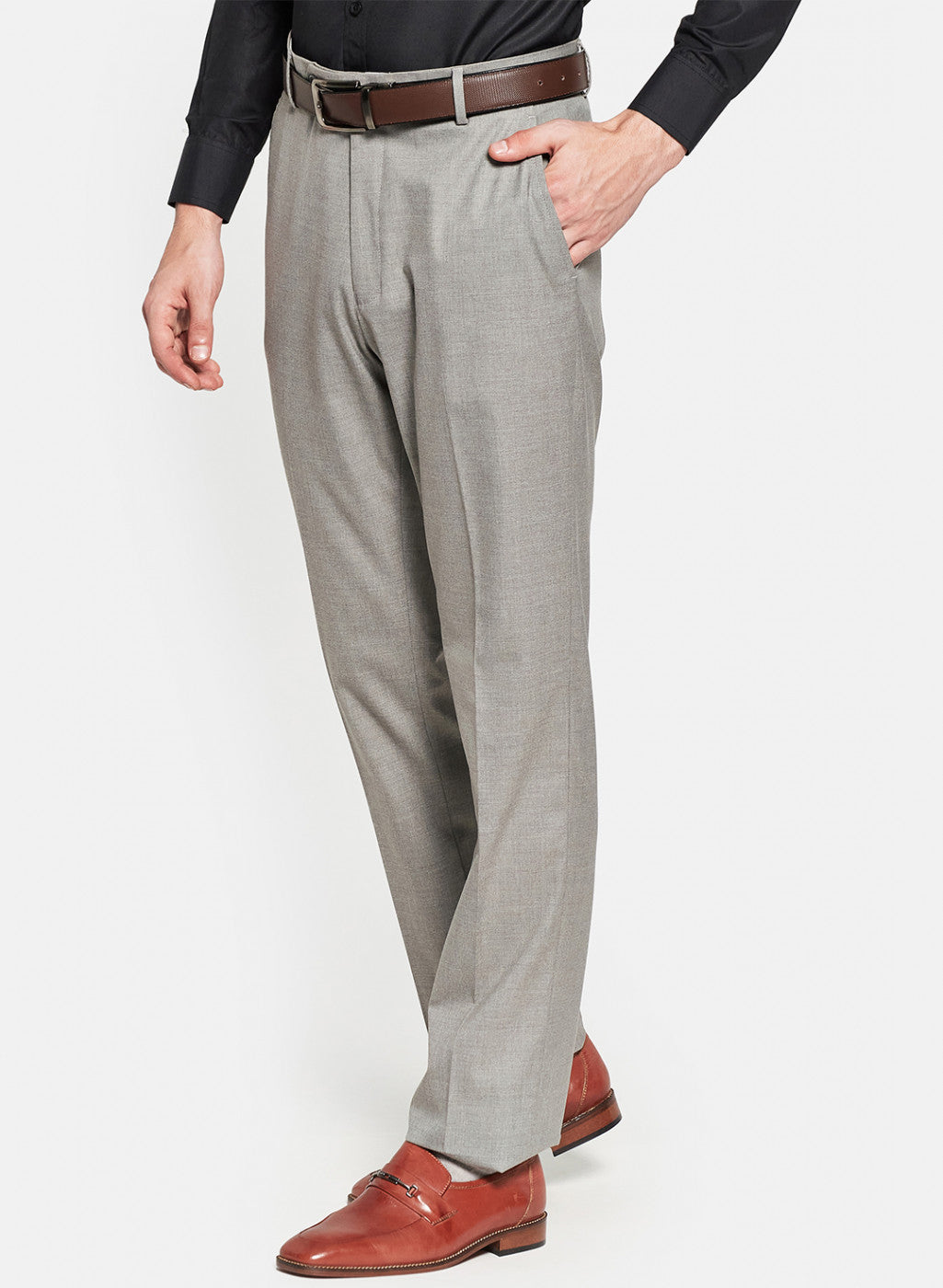 Mens Grey Plain Trouser