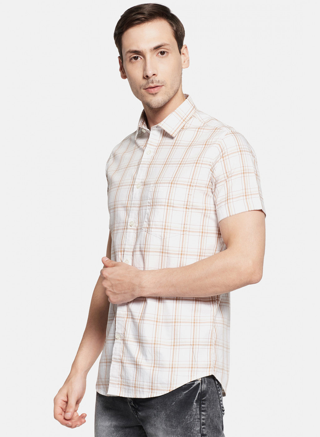 Mens White Check Shirt