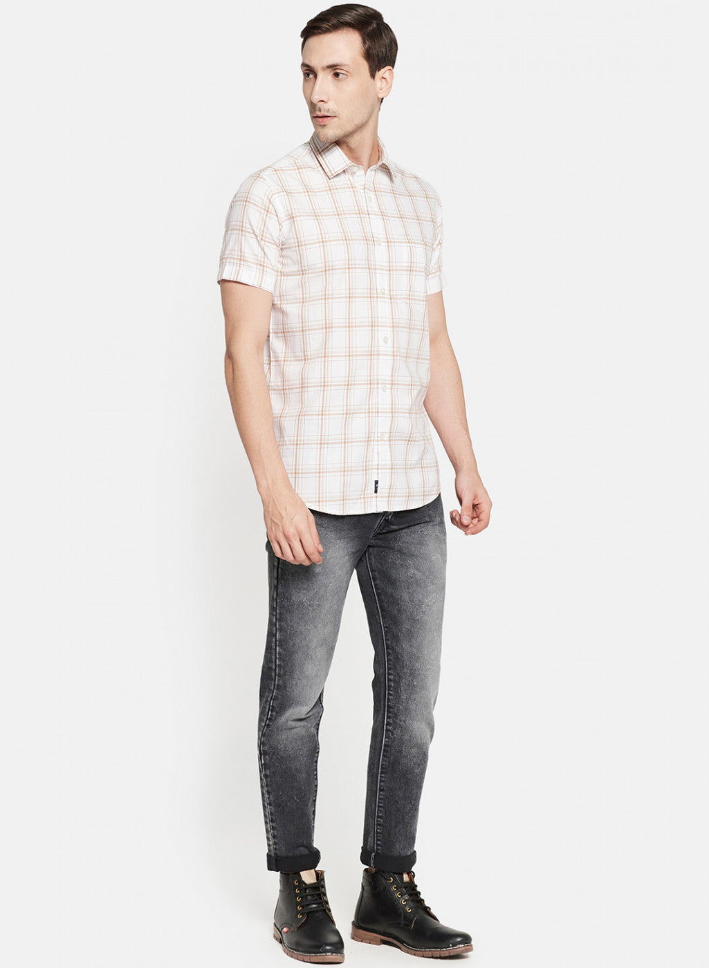 Mens White Check Shirt