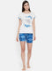 Womens Off White & Blue Printed Short Set