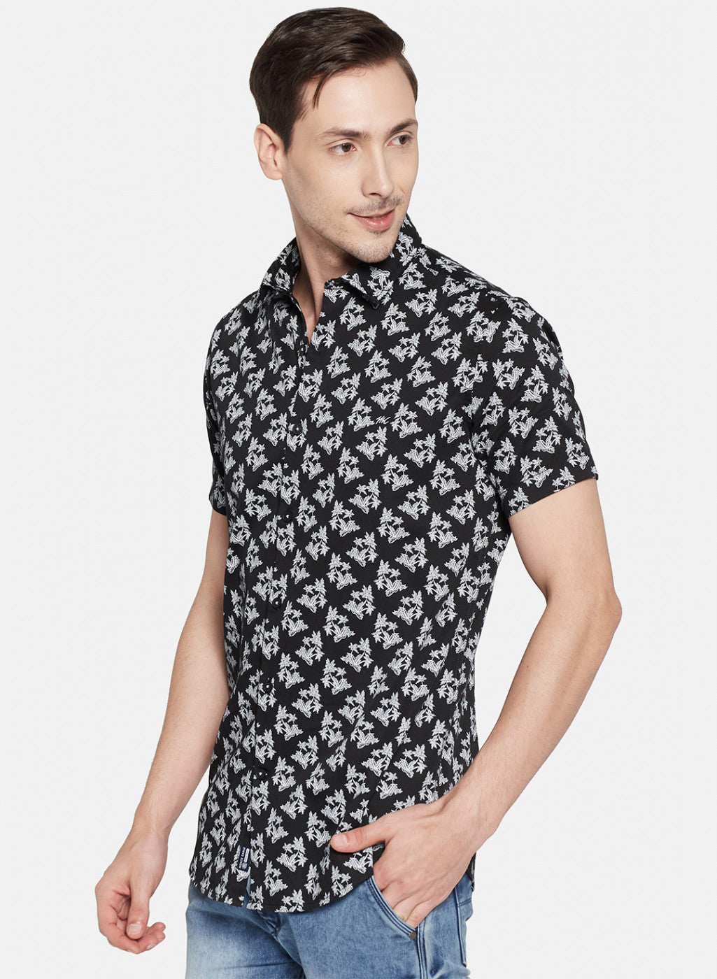 Mens Black Printed Shirt